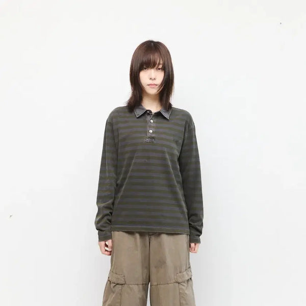[BUNJANG] Haechi Room VTG Stripe Polo Tee XL / 해칭룸 VTG 스트라이프 폴로티 (XL사이즈)