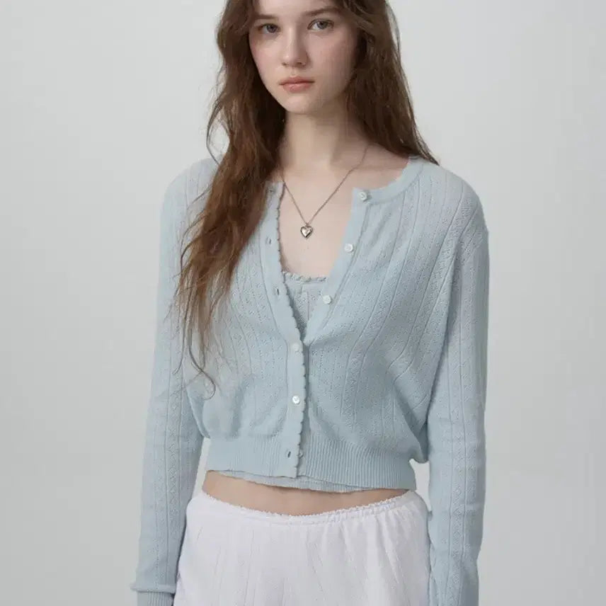 [BUNJANG] The Barnet Lorin Pointelle Cardigan Setup Mint / 더바넷 로린 포인텔 가디건 셋업 민트