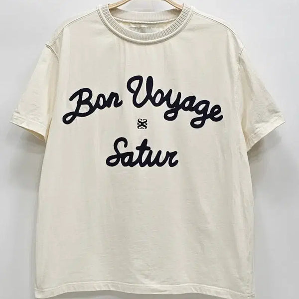 [BUNJANG] SATUR 23SS Logo Embroidery Voyage Short Sleeve T-Shirt Ivory / SATUR 23SS 세터 로고 자수 보야지 반팔 티셔츠/ 남 95 아이보리