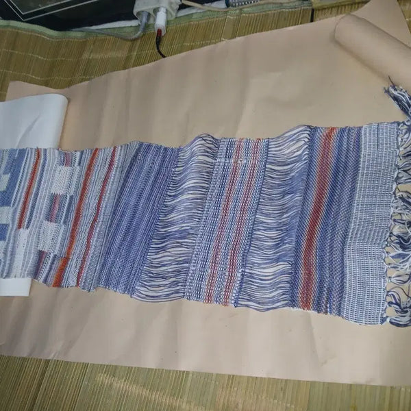 [BUNJANG] Handmade Woven Scarf Blue/White / 핸드메이드 직조 스카프 블루/화이트