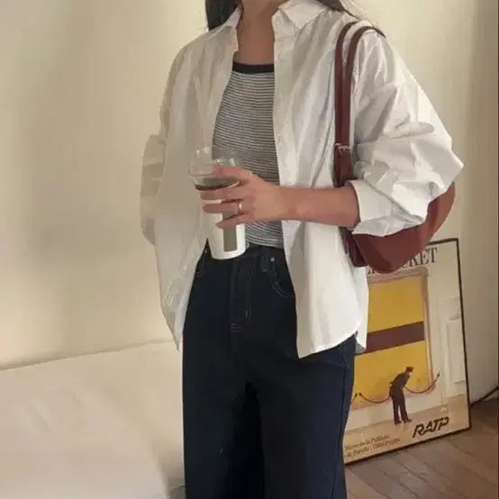 [BUNJANG] White Oversized Fit Shirt / 화이트 오버핏 셔츠 새상품