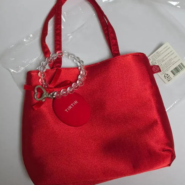 [BUNJANG] TIRTIR Red Satin Mini Tote Bag with Mirror Keyring (New) / 티르티르 레드 새틴 미니 토트백+거울키링 (새상품)