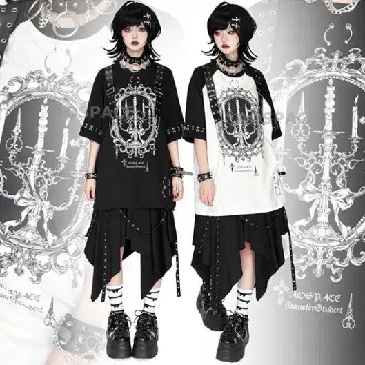 [BUNJANG] AOSpace Deficient Oxygen Print Belt Raglan Short Sleeve T-Shirt / 결핍산소 우주 AOSpace 액자 프린트 벨트 장식 래글런 반팔 티셔츠 양산형 지뢰계 서브컬쳐