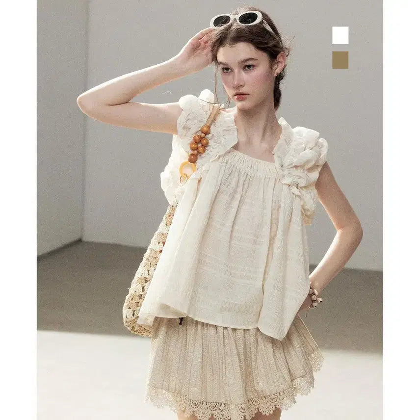[BUNJANG] SHAOYEYAN Puff Sleeve Square Neck Camisole Blouse / SHAOYEYAN 샤오예얀 퍼프 소매 스퀘어넥 캐미솔 블라우스