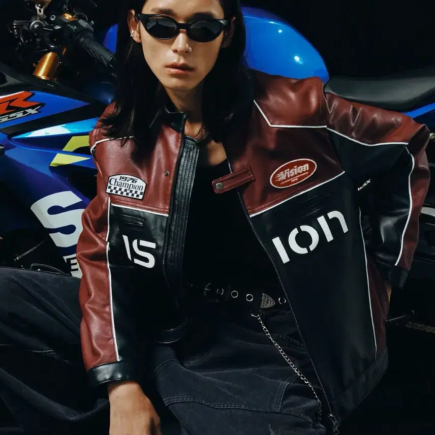 [BUNJANG] Vision Streetwear Faux Leather Racing Jacket Black / 비전스트릿웨어 Faux Leather Racing Jacket Black 레더 레이싱 자켓 M