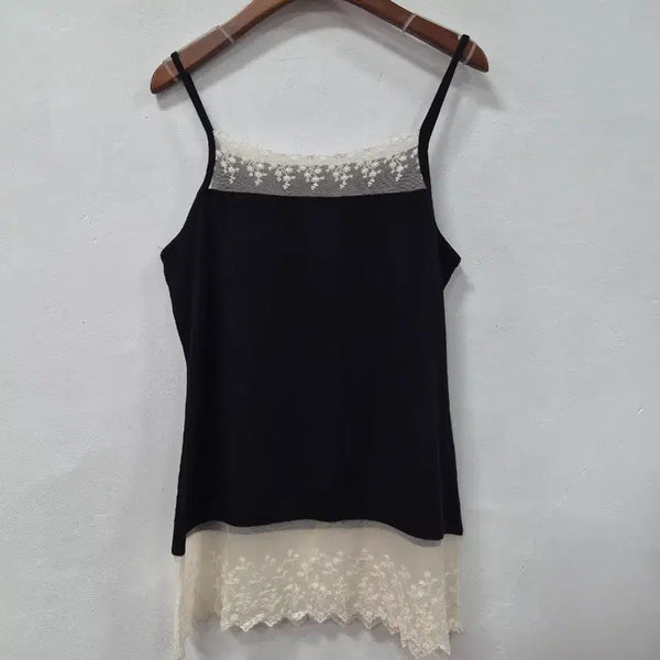 [BUNJANG] Black Lace Sleeveless Top / 블랙 레이스 나시 슬리브리스