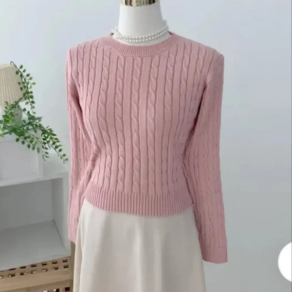 [BUNJANG] Pink Cable Knit Sweater / 핑크 꽈배기 니트