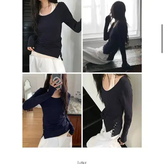 [BUNJANG] Letter From Moon Women's Slim Fit Long Sleeve T-Shirt Navy / 레터프롬문 여성 슬림 긴팔 티셔츠 네이비