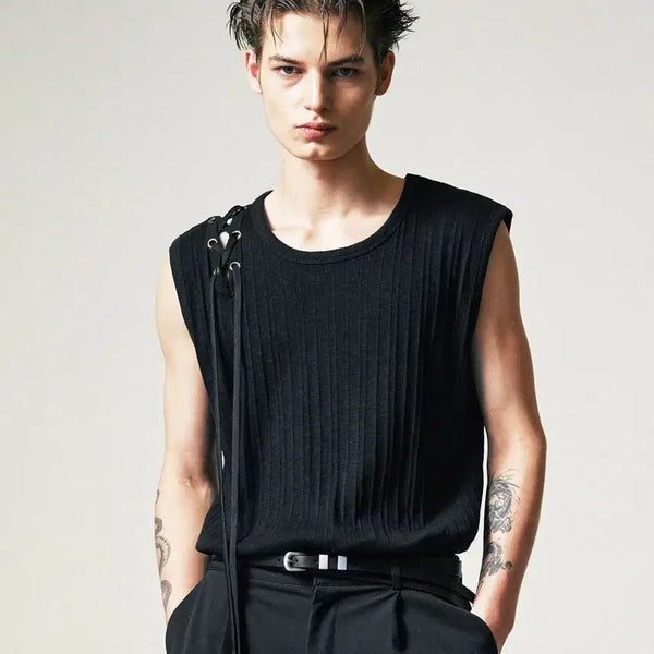 [BUNJANG] SSY Sleeveless Black Top / SSY 슈레이스 슬리브리스 블랙 민소매 나시 탑