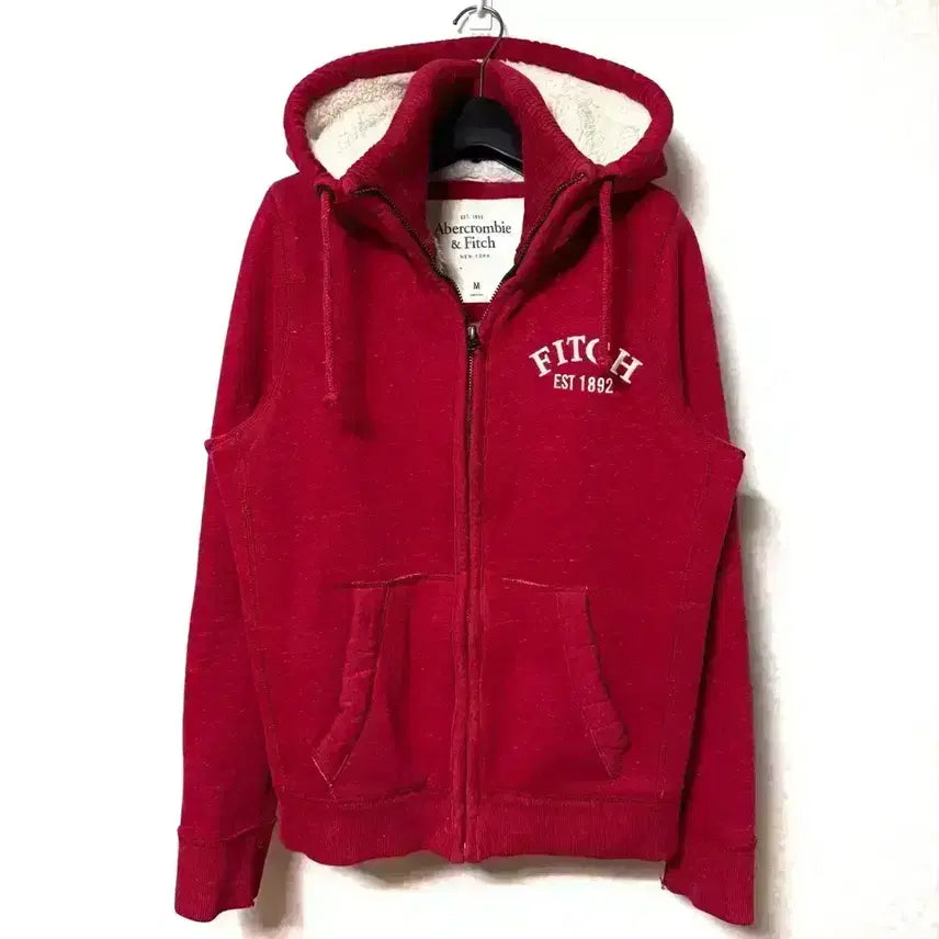 [BUNJANG] Abercrombie & Fitch Red Fleece Lined Zip-Up Hoodie Jacket / [M,95]아베크롬비 기모 후드집업 자켓 레드