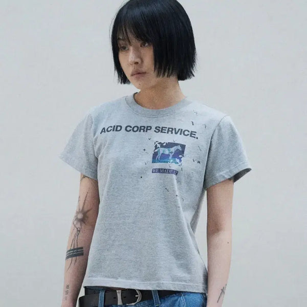 [BUNJANG] Slow Acid Pony Short Sleeve T-Shirt, Melange Grey, XS / 슬로우애시드 포니 반팔 티셔츠 멜란지 그레이 xs