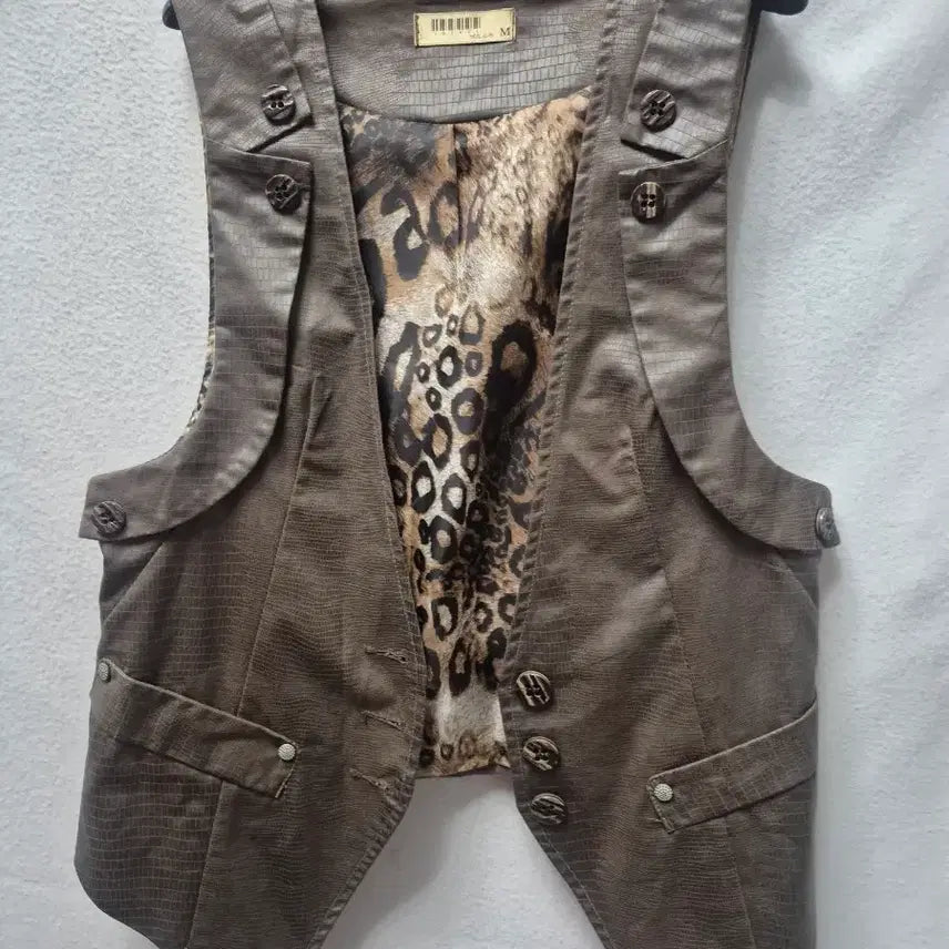 [BUNJANG] Leopard Lined Leather Vest Brown M / 호피 안감 레더 조끼 브라운 M 개당