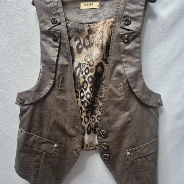 [BUNJANG] Leopard Lined Leather Vest Brown M / 호피 안감 레더 조끼 브라운 M 개당