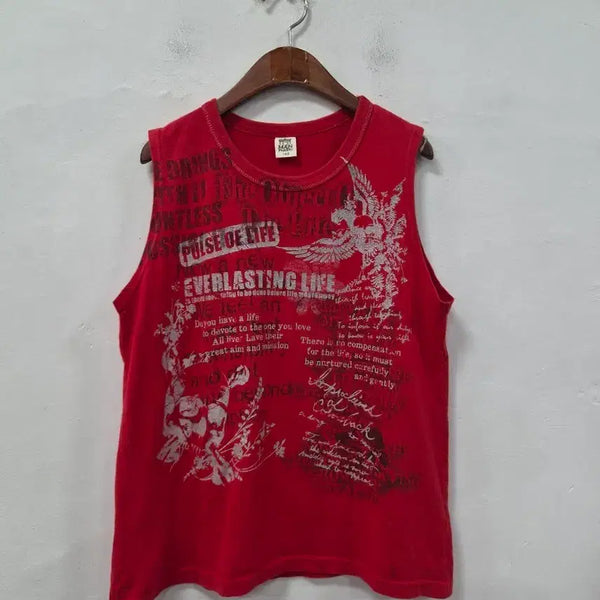 [BUNJANG] Red Sleeveless T-Shirt / 레드 슬리브리스 티셔츠