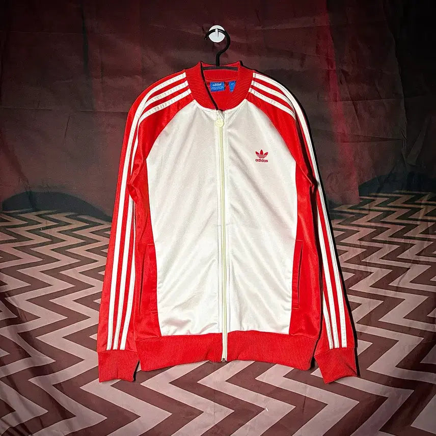 [BUNJANG] Adidas White/Red Trefoil Zip-Up Track Jacket / 아디다스 흰빨 트레포일 져지 트랙탑