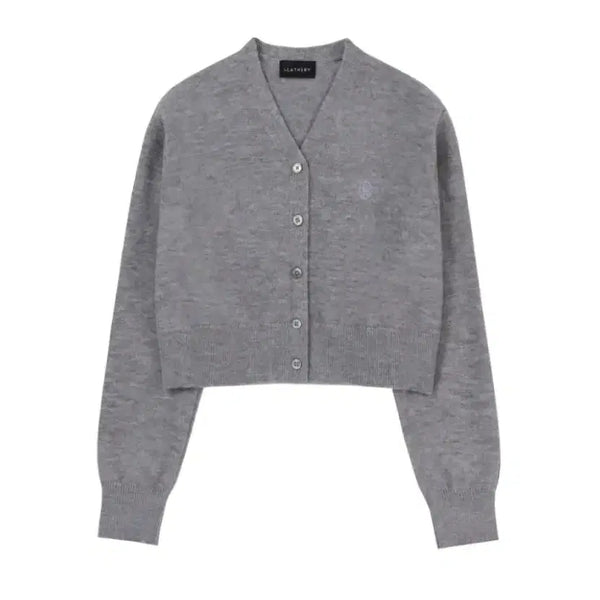 [BUNJANG] Ledery Line Cable Knit Crop Cardigan - Grey / (새상품) 레더리 라인 케이블 니트 크롭 가디건 그레이