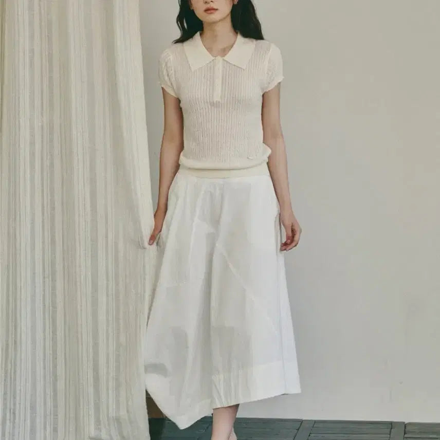 [BUNJANG] Vanilla Knit Daisy Cable Short Sleeve Knit / 바닐라니트 데이쉘 케이블 카라 반팔 니트
