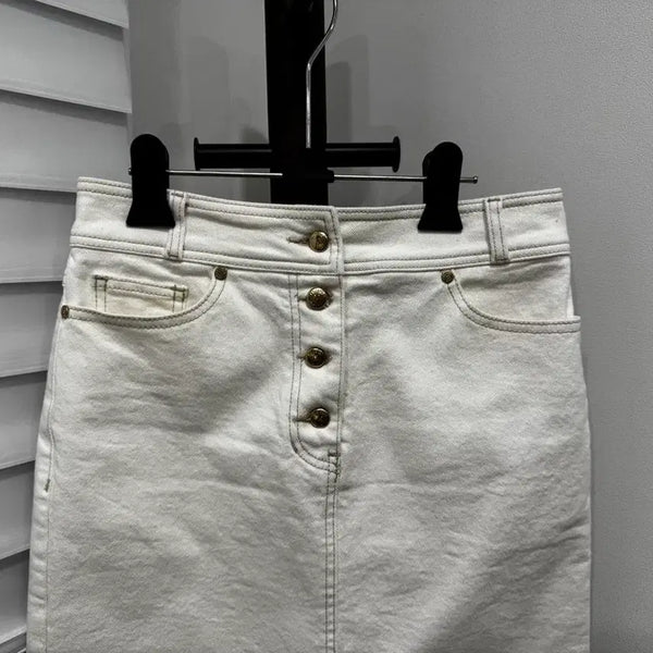 [BUNJANG] Mine Ivory Button Denim Long Skirt / 마인 아이보리 버튼 데님 롱스커트