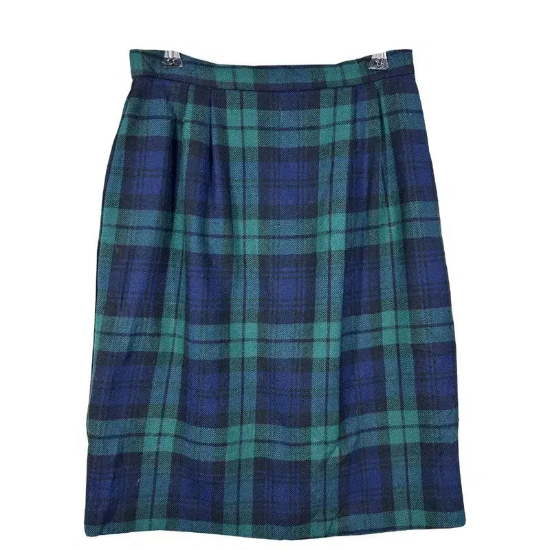 [BUNJANG] Blue Green Tartan Check Skirt Vintage Casual / 블루그린 타탄체크 스커트 스쿨룩 빈티지 캐주얼 [6]24인치