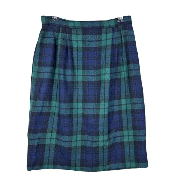 [BUNJANG] Blue Green Tartan Check Skirt Vintage Casual / 블루그린 타탄체크 스커트 스쿨룩 빈티지 캐주얼 [6]24인치