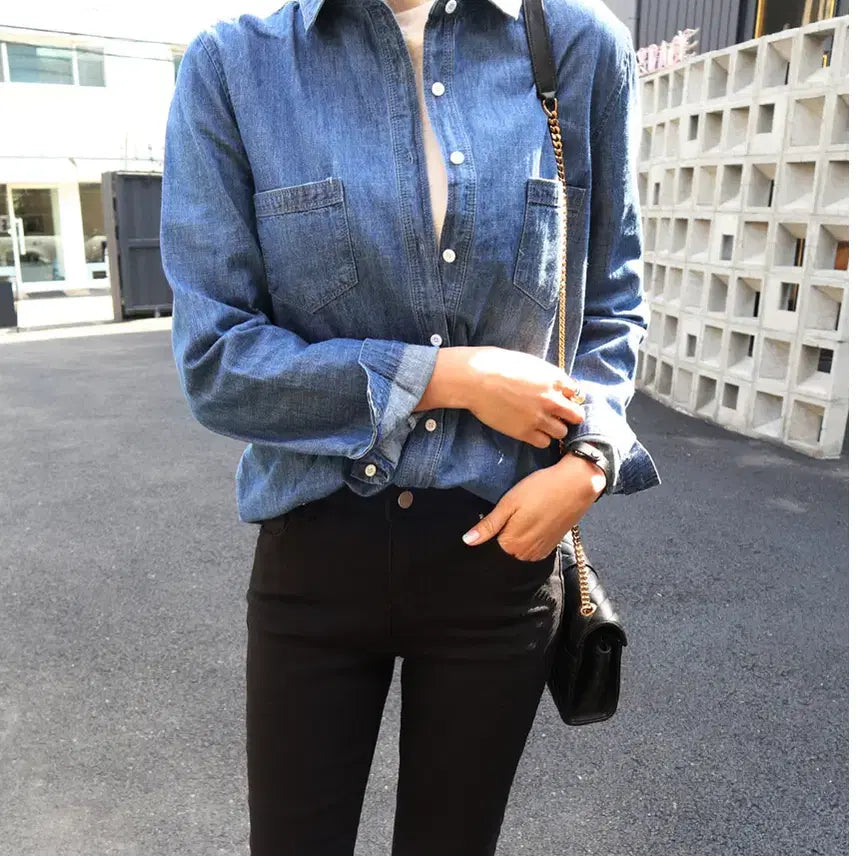 [BUNJANG] She's Good Basic Pocket Denim Shirt / 쉬즈굿닷컴 베이직포켓 데님셔츠