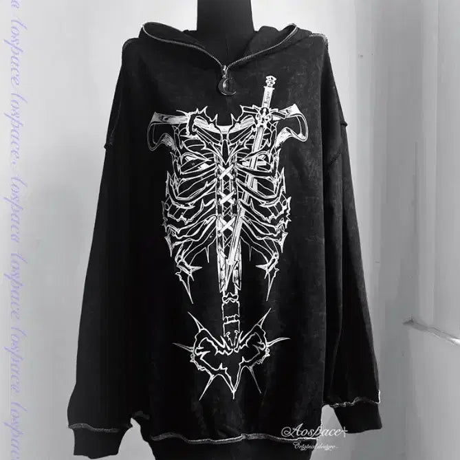 [BUNJANG] Deficiency Oxygen AOSpace Rib Print Tie-Dye Washed Hoodie T-Shirt / 결핍산소 우주 AOSpace 갈비뼈 프린트 타이다이 워싱 후드 티셔츠 양산형 지뢰계 서브컬쳐