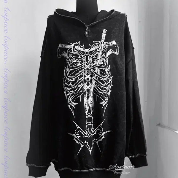 [BUNJANG] Deficiency Oxygen AOSpace Rib Print Tie-Dye Washed Hoodie T-Shirt / 결핍산소 우주 AOSpace 갈비뼈 프린트 타이다이 워싱 후드 티셔츠 양산형 지뢰계 서브컬쳐