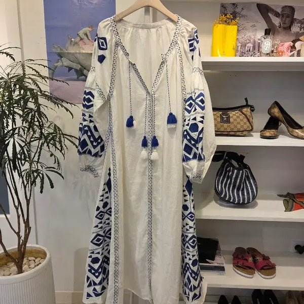[BUNJANG] Linen Embroidered Dress with Ethnic Pattern / 에스닉 린넨 자수 원피스
