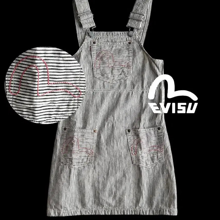 [BUNJANG] Evisu Striped Overall Dress M / Evisu 에비수 스트라이프 멜빵 원피스 M