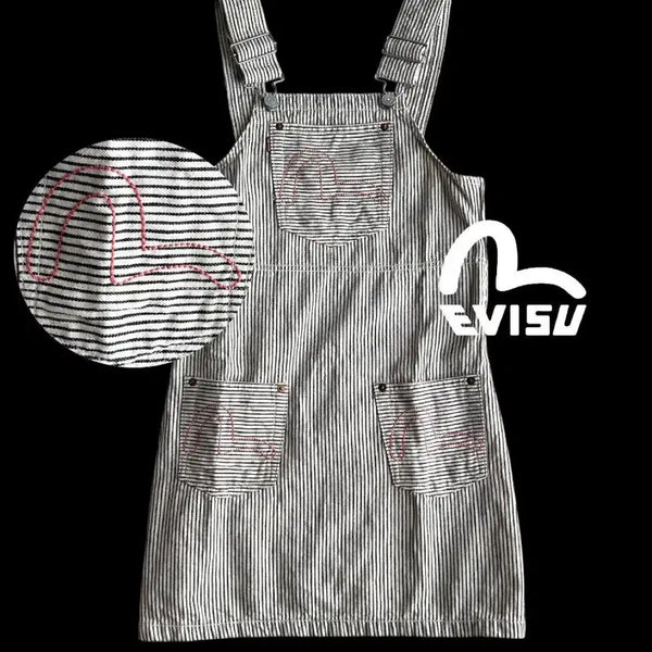 [BUNJANG] Evisu Striped Overall Dress M / Evisu 에비수 스트라이프 멜빵 원피스 M