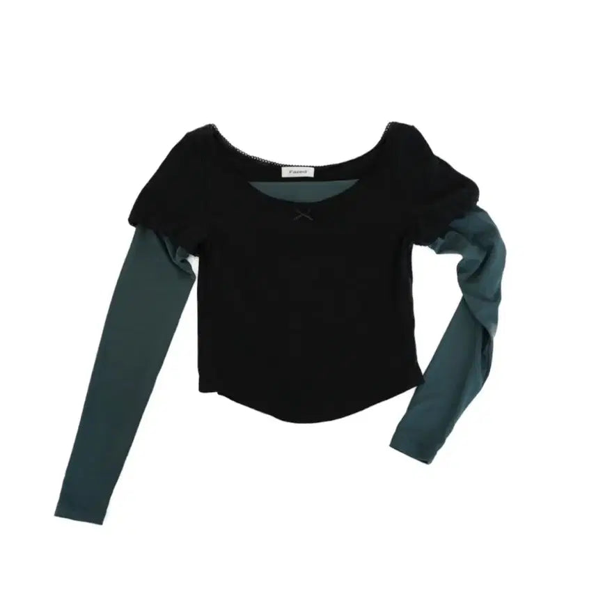 [BUNJANG] Phased Puff Lace Layered Top Black / 페이즈드 퍼프 레이스 레이어드 탑 puff lace layered top / black