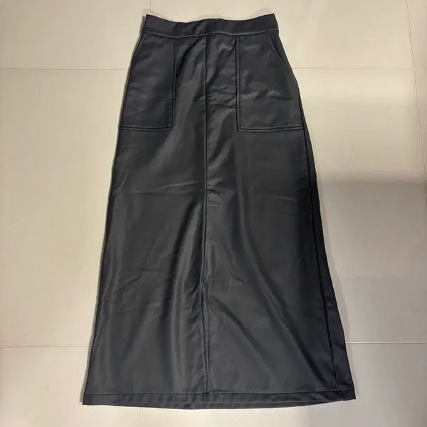 [BUNJANG] Charcoal Leather Long Skirt / 차콜 레더 롱 스커트 가죽 롱스커트 가죽 치마