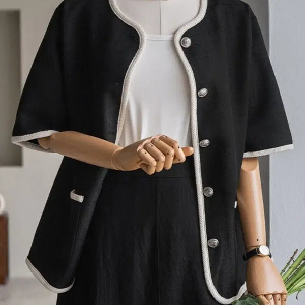 [BUNJANG] Black Color Block Round Neck Jacket / 블랙 배색 라운드자켓6688새상품