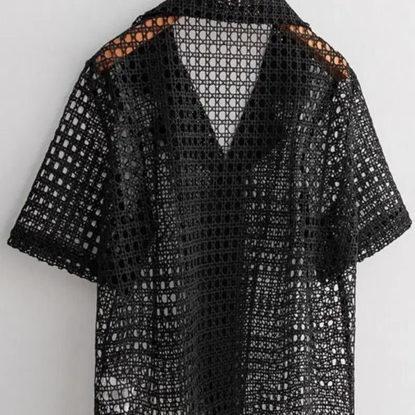 [BUNJANG] Black Mesh Short-Sleeve Collar Jacket / 그물망사반팔 카라자켓6688새상품