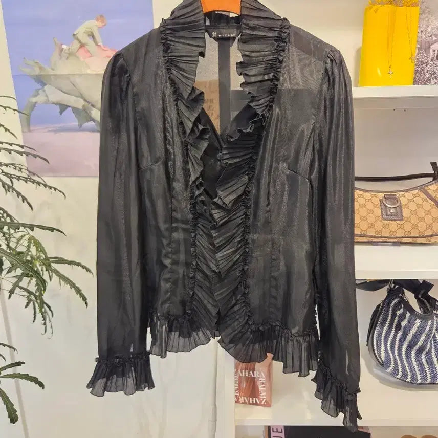[BUNJANG] Misha Pleated Frill See-through Blouse / 미샤 플리츠 프릴 시스루 블라우스