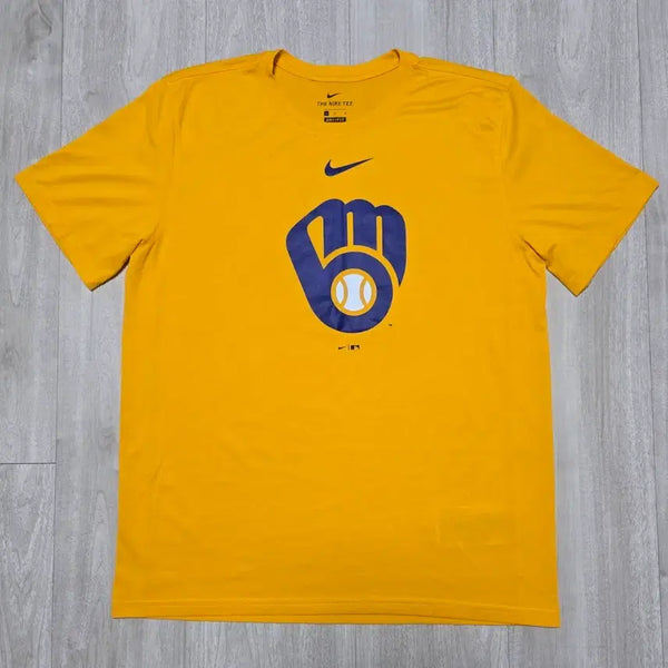 [BUNJANG] Nike Milwaukee Brewers Short Sleeve T-Shirt - Yellow, Size L / 나이키 밀워키 브루어스 반팔 티셔츠 옐로우