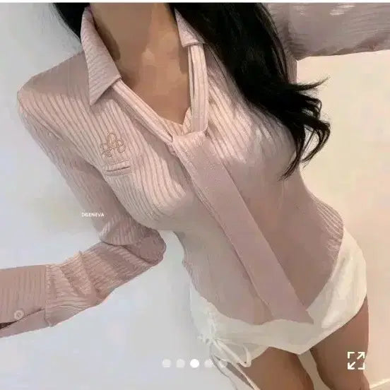 [BUNJANG] Ablhy Silky Stripe Tie Shirt / 에이블리 실키 스트라이프 타이셔츠