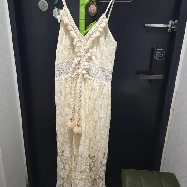 [BUNJANG] Ivory Lace Strap Long Dress / 아이보리 레이스 끈나시 원피스