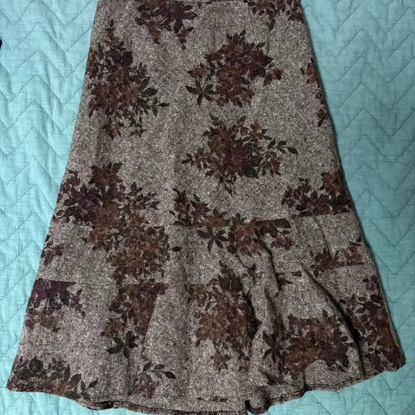 [BUNJANG] Vintage Japanese Winter Floral Wool Skirt / 일본 빈티지 겨울 플라워 치마 모직 스커트