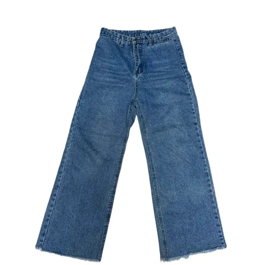 [BUNJANG] Wide Leg Denim Jeans with Cut Hem (M) / 청바지 와이드 데님 밑단 컷팅 M