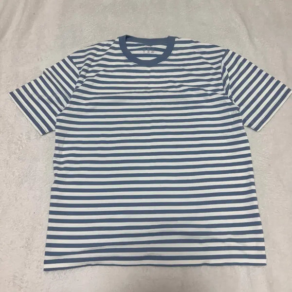 [BUNJANG] TOPTEN Striped Short Sleeve T-Shirt (Sky Blue, Size M) / [TOPTEN] 탑텐 스트라이프 반팔티