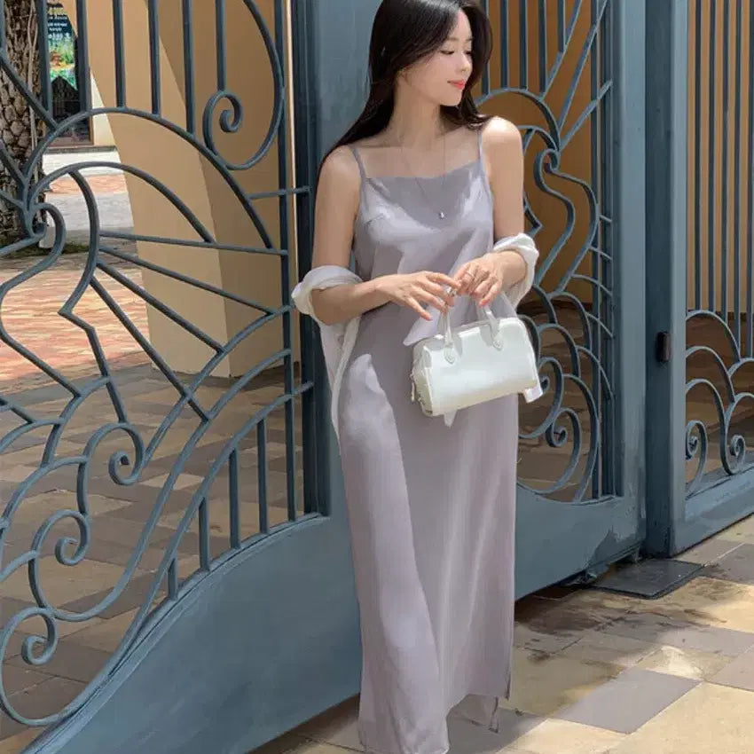 [BUNJANG] Gray Sleeveless Bustier Dress Chiffon / 새상품) 그레이 모노톤 나시 뷔스티에 원피스 쉬폰 민소매  s