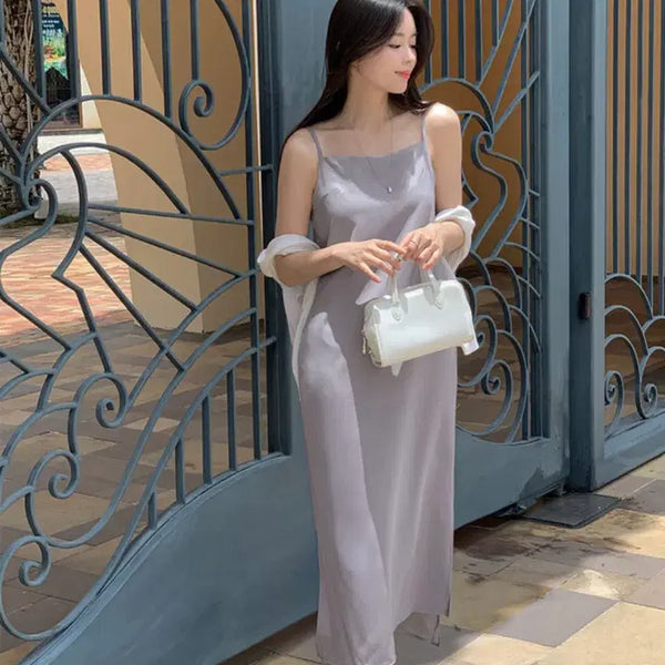 [BUNJANG] Gray Sleeveless Bustier Dress Chiffon / 새상품) 그레이 모노톤 나시 뷔스티에 원피스 쉬폰 민소매  s