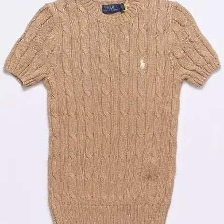 [BUNJANG] Polo Ralph Lauren Cable Knit Short Sleeve Shirt Beige / 폴로 랄프로렌 케이블 니트 반팔 베이지
