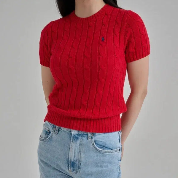 [BUNJANG] Polo Ralph Lauren Cable Knit Short Sleeve Knit Red / 폴로 랄프로렌 케이블 니트 반팔 레드