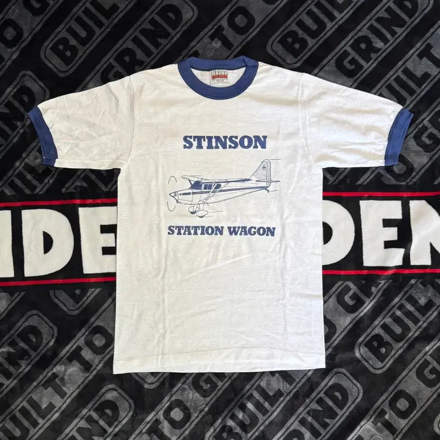 [BUNJANG] Single Stitch Hanes Ringer T-shirt White Navy / 싱글 스티치 헤인즈 링거 티셔츠 화이트 네이비