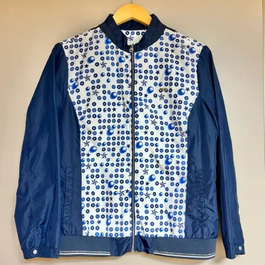 [BUNJANG] Crocodile Lady Patterned Bomber Jacket - Blue/White / 패턴 봄버 자켓 블루/화이트