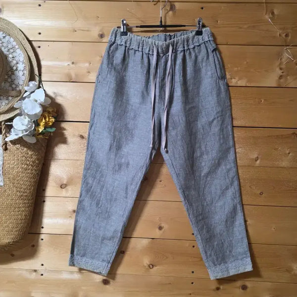 [BUNJANG] Women's Lace Hem Mahon Blend Trousers / 허리 밑단 레이스마혼방바지