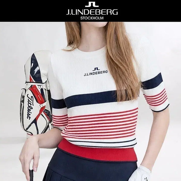 [BUNJANG] J. Lindeberg Striped Short Sleeve Knit T-Shirt / 제이린드버그 솔리드 단가라 반팔 티셔츠