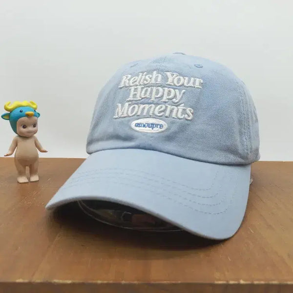 [BUNJANG] AMOUPRE Joseph Smile Embroidered Daily Cotton Ball Cap Blue / 아모프레 AMOUPRE 조셉스마일 자수 데일리 코튼 볼캡 모자 블루